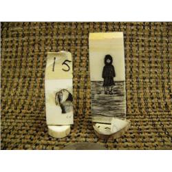 2 scrimshawed pieces: woman and walrus by Carson Socpick (2)