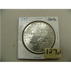 CHOICE on 10 Brilliant uncirculated Morgan dollars: 1887 Philadelphia (2)