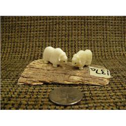 CHOICE on 4 walrus ivory musk ox by Robert Kokuluk of King Island: Mounted on bone (2)