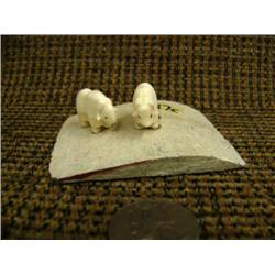 CHOICE on 4 walrus ivory musk ox by Robert Kokuluk of King Island: mounted on soapstone (2)
