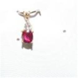 Ruby and diamond pendant 10k yellow gold plated: ruby (oval faceted, approx. .25 carats, clarity tra