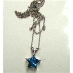 Blue topaz pendant and chain 14k white gold: Blue topaz (star shaped, faceted, approx. 1.25 carats, 