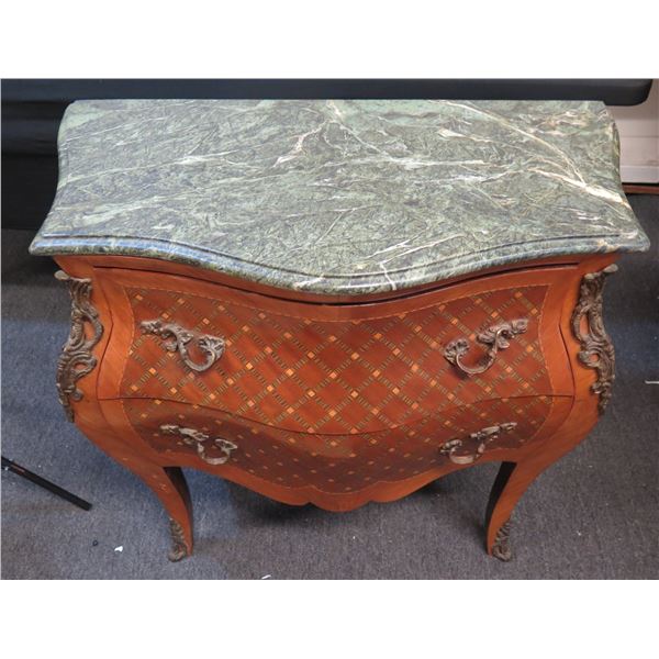 2-Drawer Bombe Side Table (or Nightstand) w/ Natural Marble Top 29" x 15" x 30"H