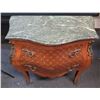 Image 1 : 2-Drawer Bombe Side Table (or Nightstand) w/ Natural Marble Top 29" x 15" x 30"H