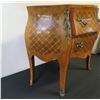 Image 6 : 2-Drawer Bombe Side Table (or Nightstand) w/ Natural Marble Top 29" x 15" x 30"H