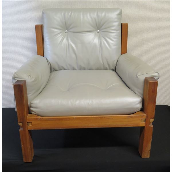 Wood-Framed Natural Leather Armchair, Pirelli Ltd. (Great Britain) 30" x 29" x 34"H