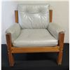 Image 1 : Wood-Framed Natural Leather Armchair, Pirelli Ltd. (Great Britain) 30" x 29" x 34"H