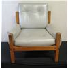 Image 1 : Wood-Framed Natural Leather Armchair, Pirelli Ltd. (Great Britain) 30" x 29" x 34"H