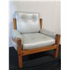 Image 2 : Wood-Framed Natural Leather Armchair, Pirelli Ltd. (Great Britain) 30" x 29" x 34"H