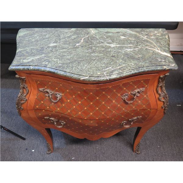 2-Drawer Bombe Side Table (or Nightstand) w/ Natural Marble Top 29" x 15" x 30"H