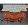 Image 1 : 2-Drawer Bombe Side Table (or Nightstand) w/ Natural Marble Top 29" x 15" x 30"H