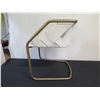 Image 4 : Qty 2 Cantilever Chairs, Natural Suede Leather w/ Brass Frame 22"W x 27"H