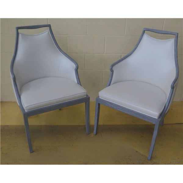 Qty 2 Upholstered Natural Leather Chairs, Lt. Gray 24" x 18" x 38" H
