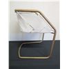 Image 5 : Qty 2 Cantilever Chairs, Natural Leather w/ Brass Frame 22"W x 27"H