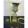 Image 15 : Very Large Brass Cast Chalice w/ Ornate Gilt Relief and Faux Malachite Overlay 24" H