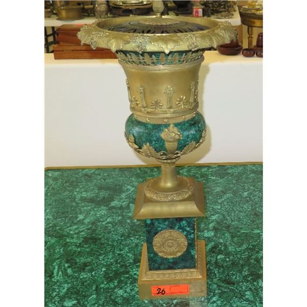 Very Large Brass Cast Chalice w/ Ornate Gilt Relief and Faux Malachite Overlay 24" H