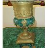 Image 2 : Very Large Brass Cast Chalice w/ Ornate Gilt Relief and Faux Malachite Overlay 24" H