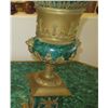 Image 2 : Very Large Brass Cast Chalice w/ Ornate Gilt Relief and Faux Malachite Overlay 24" H