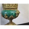 Image 8 : Very Large Brass Cast Chalice w/ Ornate Gilt Relief and Faux Malachite Overlay 24" H