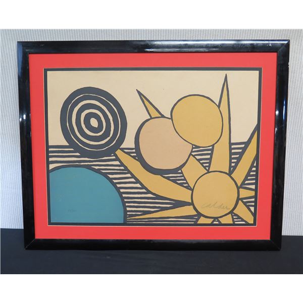 Vintage Abstract Modern Art, Hand Signed by Artist Alexander Calder, Framed 36" x 28"