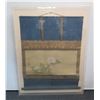 Image 1 : Very Large Oriental Peony Antique Scroll Artwork, 52" x 66" Encased in Acrylic Paneled Frame