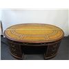 Image 19 : Maitland-Smith Oval Executive Desk w/ Drawers & Cabinet, Marquetry Detail 70" x 44" x 30"H