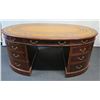 Image 1 : Maitland-Smith Oval Executive Desk w/ Drawers & Cabinet, Marquetry Detail 70" x 44" x 30"H