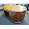 Image 3 : Maitland-Smith Oval Executive Desk w/ Drawers & Cabinet, Marquetry Detail 70" x 44" x 30"H