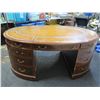 Image 5 : Maitland-Smith Oval Executive Desk w/ Drawers & Cabinet, Marquetry Detail 70" x 44" x 30"H
