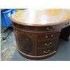 Image 8 : Maitland-Smith Oval Executive Desk w/ Drawers & Cabinet, Marquetry Detail 70" x 44" x 30"H