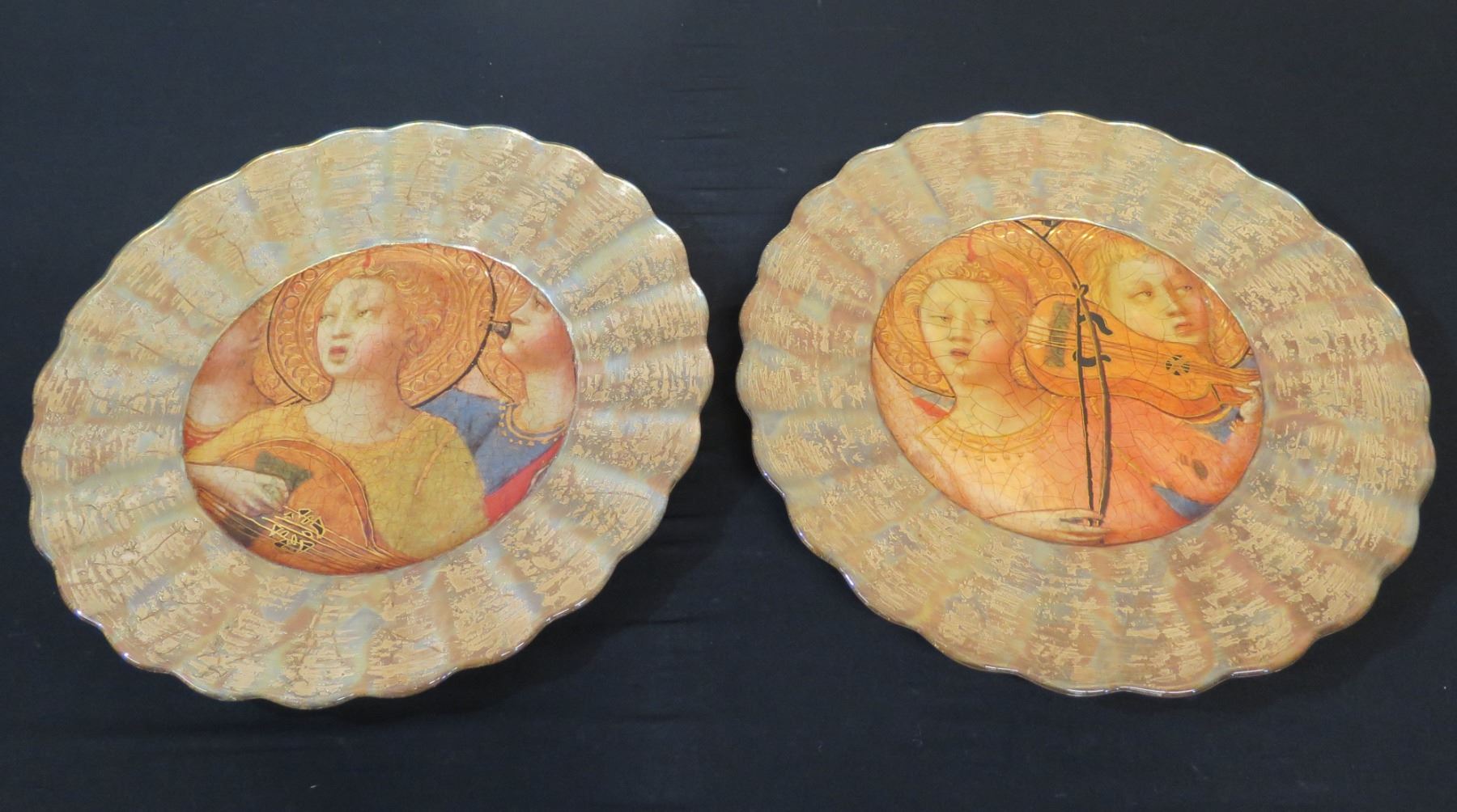 Minstrel Renaissance Qty 2 Lesley Roy Hand Illuminated Renaissance Minstrel Angels Fluted ...