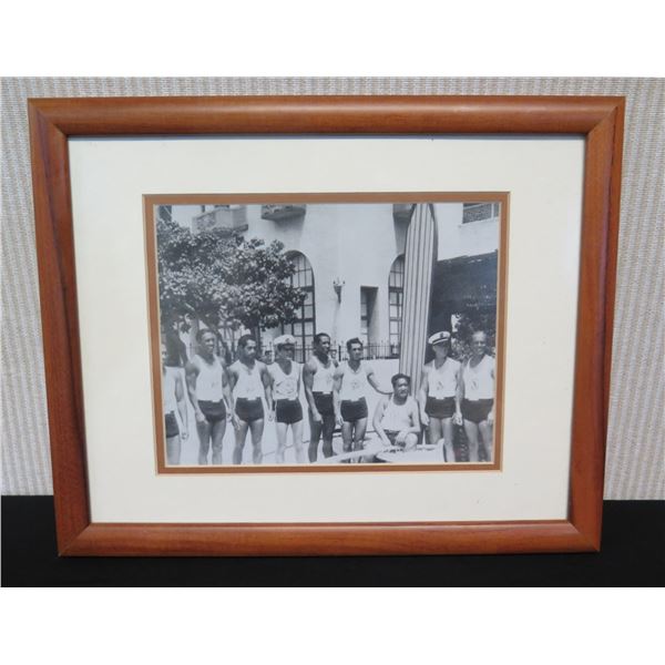 Waikiki Beach Patrol in front of Royal Hawaiian Hotel Photograph Circa 1925, Wood Framed 16" x 13"