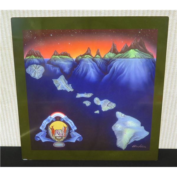 Islands of Hawaii, Image on Metal by Blaise Domino, Signed, Unframed 12" x 12"