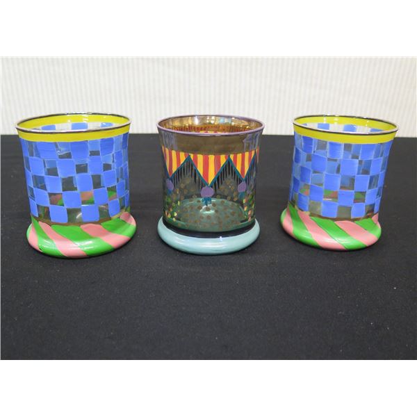 Qty 3 Victoria & Richard MacKenzie-Childs Glass Candle Holders