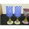 Image 2 : Qty 4 Victoria & Richard MacKenzie-Childs Stemmed Glass Goblets, Misc Sizes