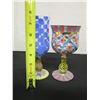 Image 8 : Qty 4 Victoria & Richard MacKenzie-Childs Stemmed Glass Goblets, Misc Sizes