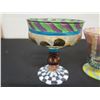 Image 2 : Qty 2 Victoria & Richard MacKenzie-Childs Stemmed Goblets & Pair Salt & Pepper Shakers