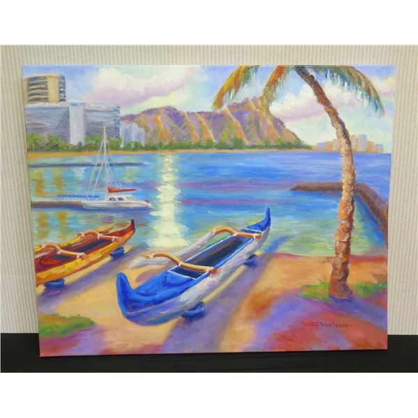 Oil Painting on Canvas, View of Diamond Head, Signed by WB Wayne Christiansen, 30" x 24" Unframed