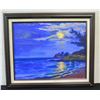 Image 1 : Original Painting on Canvas, Moonlit Ocean, Signed by Artist WB Wayne Christiansen, 25" x 21"
