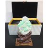 Image 1 : Jade Floral Décor on Wooden Stand 6" x 4" x 9.5"H in Hinged Box