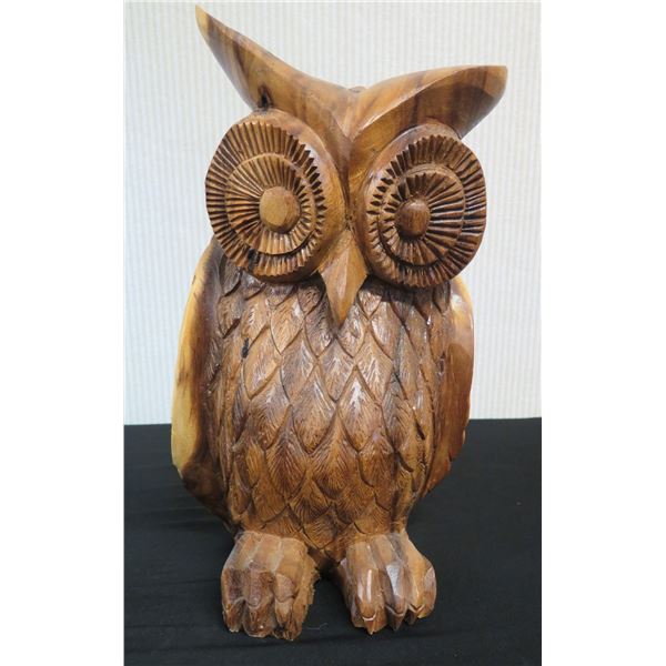 Carved Wooden Owl 9" x 14"H