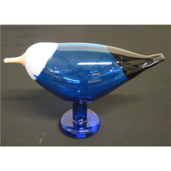 Iittala Blue Magpie Glass Bird Figurine, Signed by Artist Toikika (?) 10"L