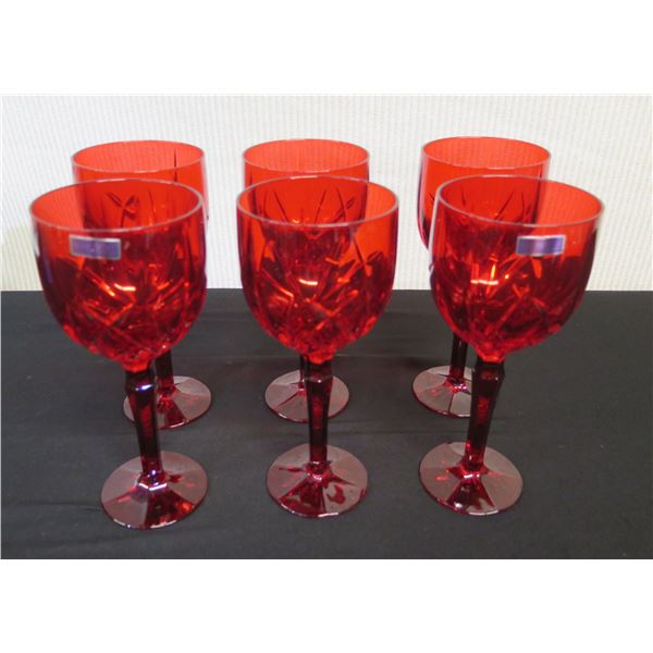 Qty 6 Waterford Marquis Red Stemmed Beverage Ware 3.75" Dia, 8.5" H