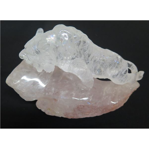 Carved Quartz Crystal Tiger Figurine 10" x 7.5"H