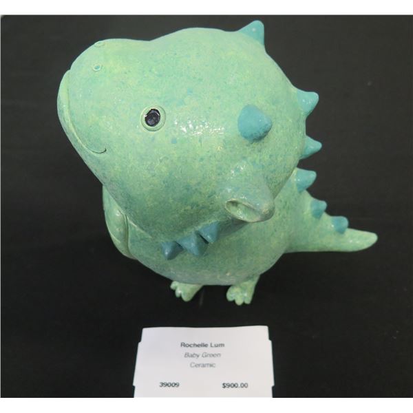 Baby Green Ceramic Figurine by Artist Rochelle Lum  9" x 7"H