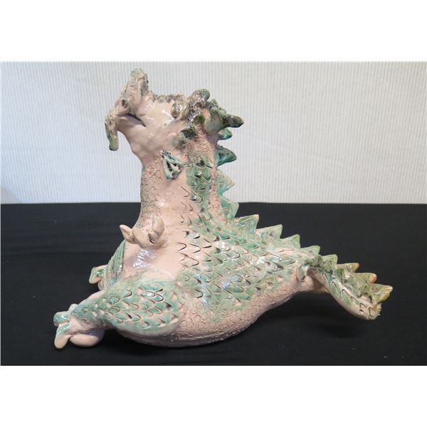 Ceramic Dragon Figurine Signed by Artist Peter Murray (?) 18" x 8" x 11"H
