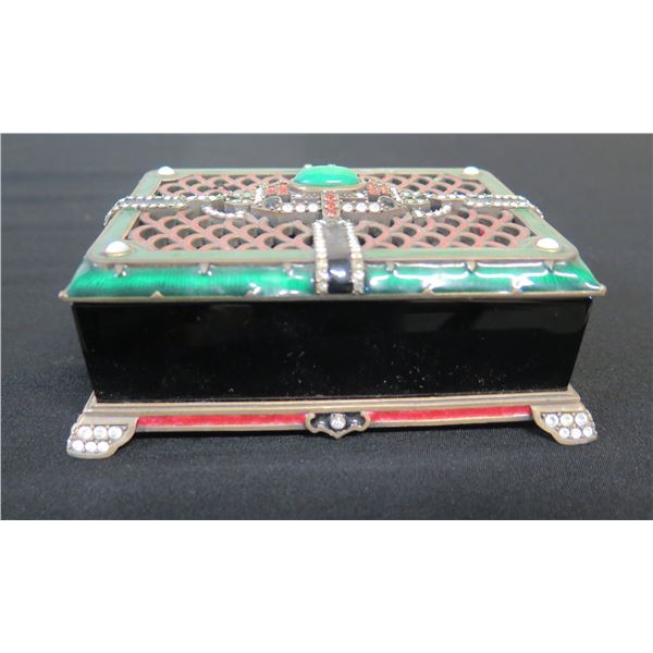 Jay Strongwater 9DH7136434 Black Crystal Box w/ Stand & Decorative Lid 6" x 4" x 1.5"H