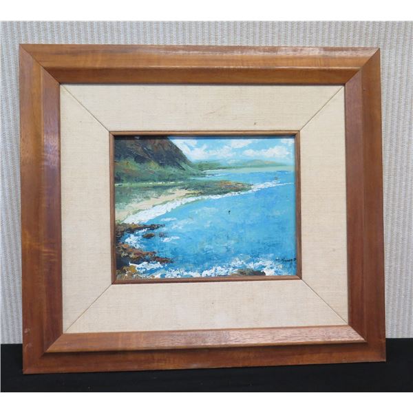 Original Art on Canvas, Oceanscape, by Artist Young (?) Framed 18" x 16"
