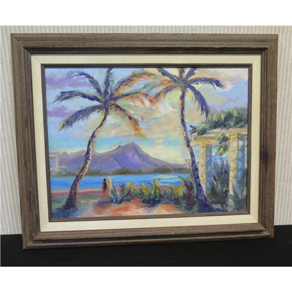 Oil Painting on Canvas by Wayne Christiansen, View of Diamond Head, Canvas 16" x 12"