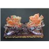 Image 1 : Pair Dragon Figurines on Wooden Stand 10" x 6"H